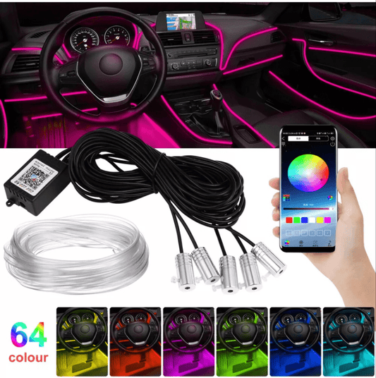 6M Car RGB Interior Ambient LED Strip Light APP Music Control Atmosphere Lamps