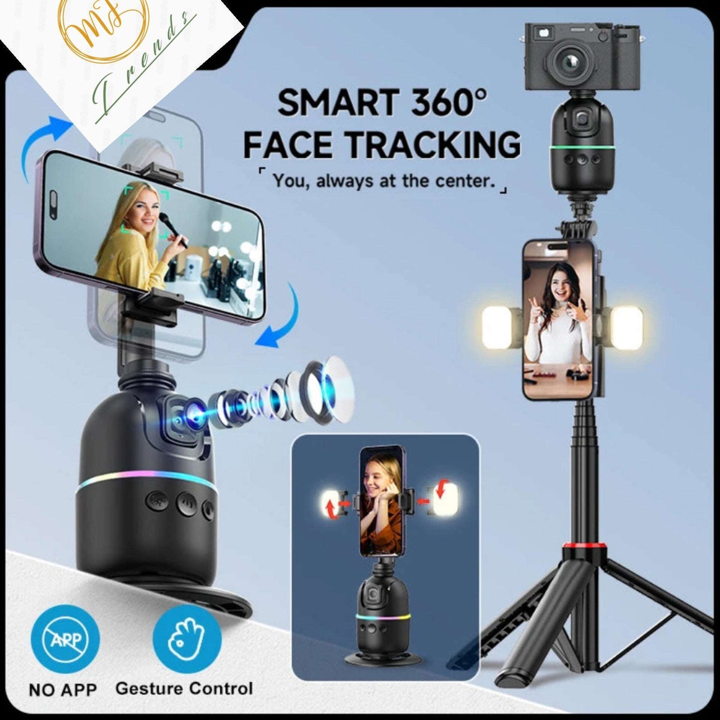 Smart Face Tracking Selfie Stick. 360 Rotation