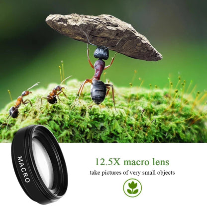 2-in-1 Phone Lens: 0.45X Wide Angle & 12.5X Macro for iPhone, Huawei, Xiaomi, Samsung, Android