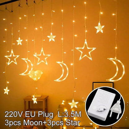 Moon Star Ramadan Decor Led Curtain Garland Fairly Light Eid Mubarak Ramadan Decoration