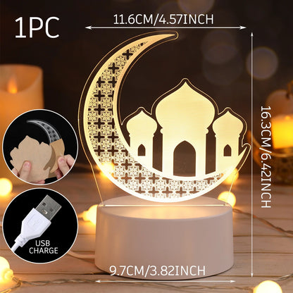 Eid Mubarak Warm LED Castle Night Light Ramadan Kareem Decorations For Home 2025