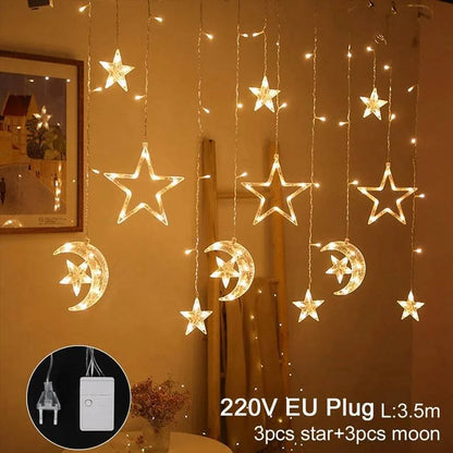 Moon Star Ramadan Decor Led Curtain Garland Fairly Light Eid Mubarak Ramadan Decoration