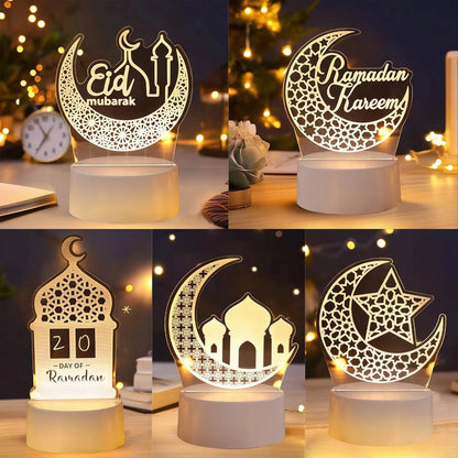 Eid Mubarak Warm LED Castle Night Light Ramadan Kareem Decorations For Home 2025