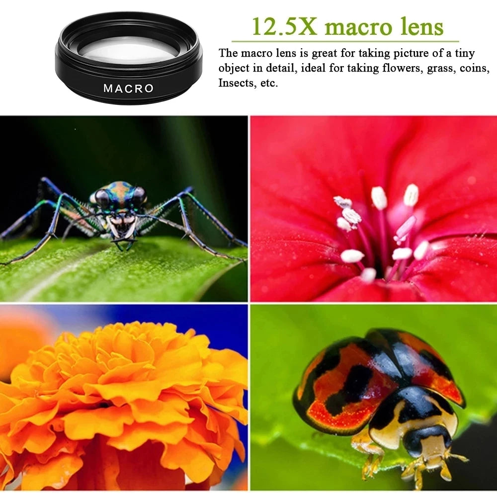 2-in-1 Phone Lens: 0.45X Wide Angle & 12.5X Macro for iPhone, Huawei, Xiaomi, Samsung, Android