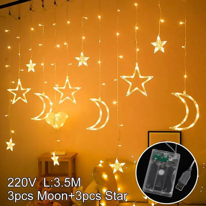 Moon Star Ramadan Decor Led Curtain Garland Fairly Light Eid Mubarak Ramadan Decoration