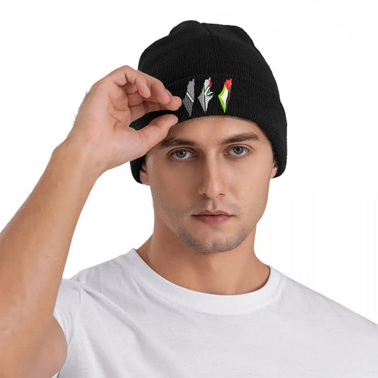 "Palestine Map Beanie - Kufiya Pattern Unisex Winter Hat"