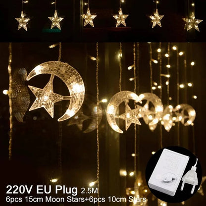 Moon Star Ramadan Decor Led Curtain Garland Fairly Light Eid Mubarak Ramadan Decoration