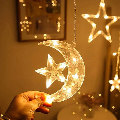 Moon Star Ramadan Decor Led Curtain Garland Fairly Light Eid Mubarak Ramadan Decoration