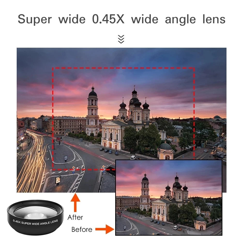 2-in-1 Phone Lens: 0.45X Wide Angle & 12.5X Macro for iPhone, Huawei, Xiaomi, Samsung, Android