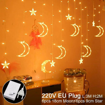 Moon Star Ramadan Decor Led Curtain Garland Fairly Light Eid Mubarak Ramadan Decoration