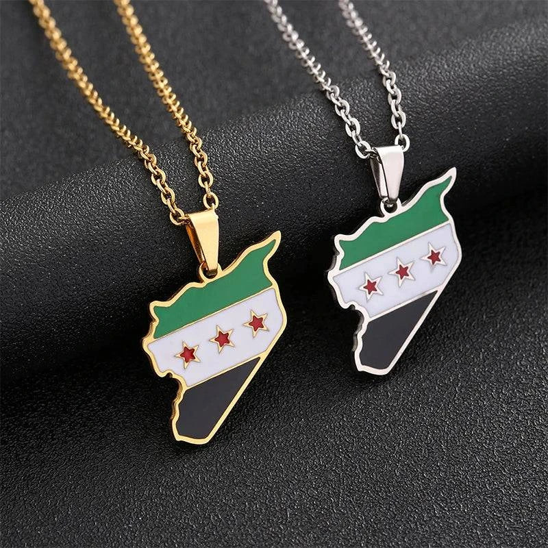 Syria Map Flag Charms Pendant Necklaces Syrians Jewelry