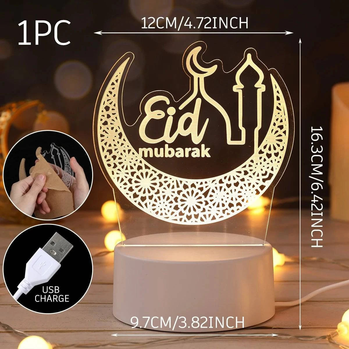 Eid Mubarak Warm LED Castle Night Light Ramadan Kareem Decorations For Home 2025