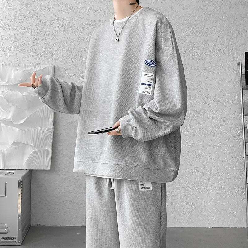 Men's Casual 2-Piece Sportswear Set: Sweatshirt & Pants - Trendy Streetwear for Spring/Autumn.