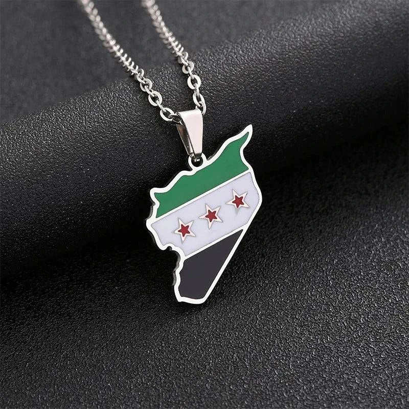 Syria Map Flag Charms Pendant Necklaces Syrians Jewelry