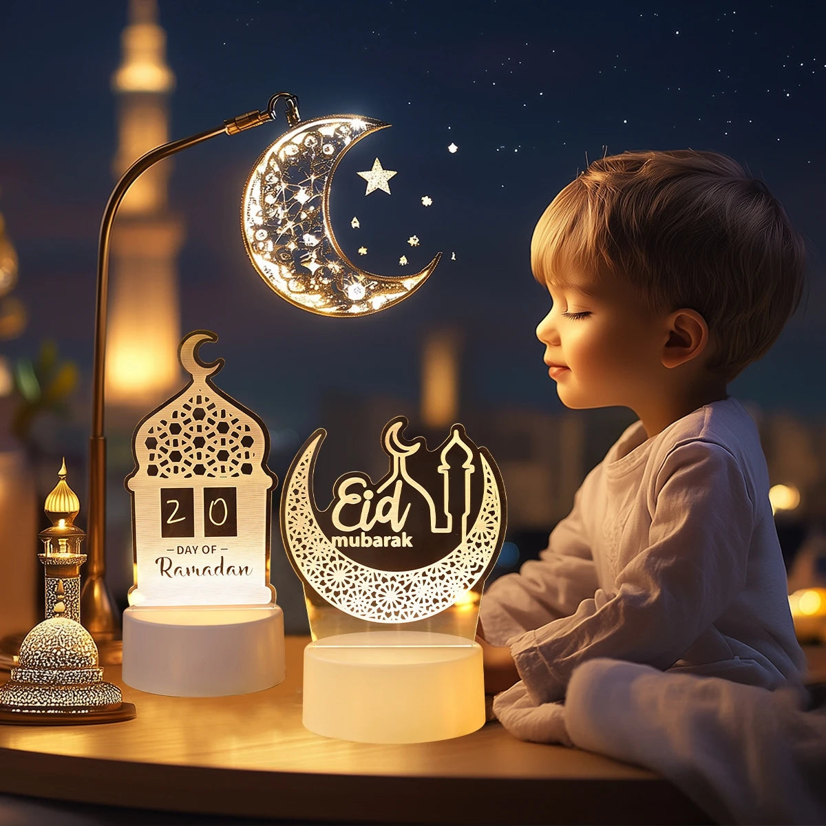 Eid Mubarak Warm LED Castle Night Light Ramadan Kareem Decorations For Home 2025