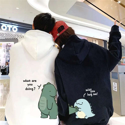 "Funny Dinosaur Couples Sweatshirt - Y2K Unisex Casual Pullover for Spring & Autumn"