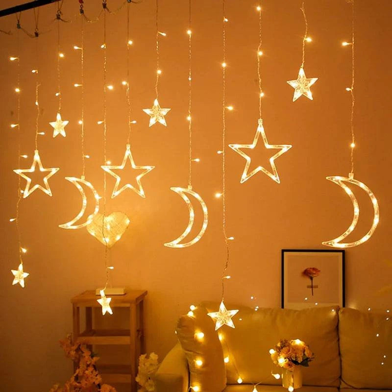 Moon Star Ramadan Decor Led Curtain Garland Fairly Light Eid Mubarak Ramadan Decoration