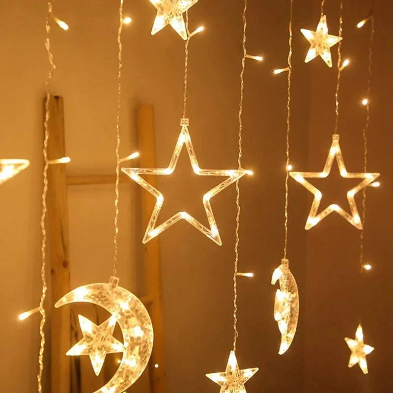 Moon Star Ramadan Decor Led Curtain Garland Fairly Light Eid Mubarak Ramadan Decoration