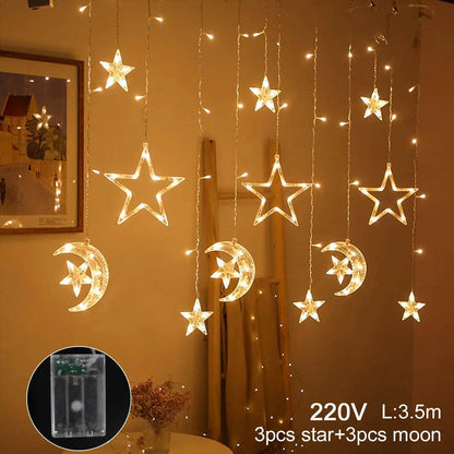 Moon Star Ramadan Decor Led Curtain Garland Fairly Light Eid Mubarak Ramadan Decoration