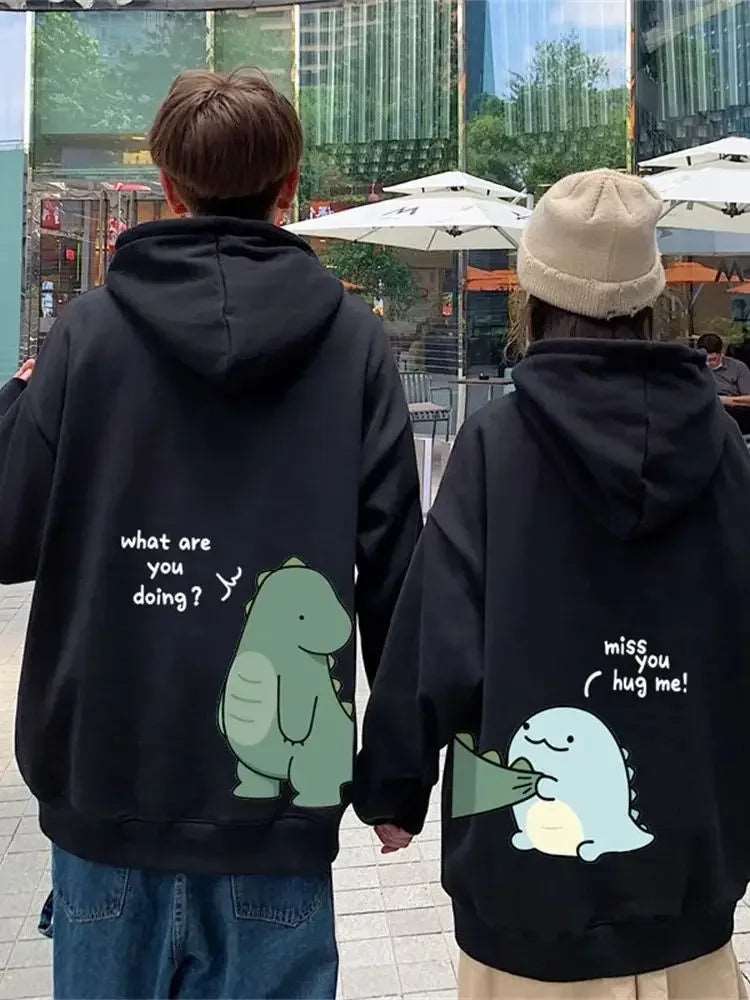 "Funny Dinosaur Couples Sweatshirt - Y2K Unisex Casual Pullover for Spring & Autumn"