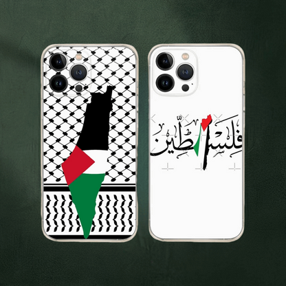 "غطاء آيفون فلسطيني - تصميم خارطة فلسطين والعلم والكوفية"