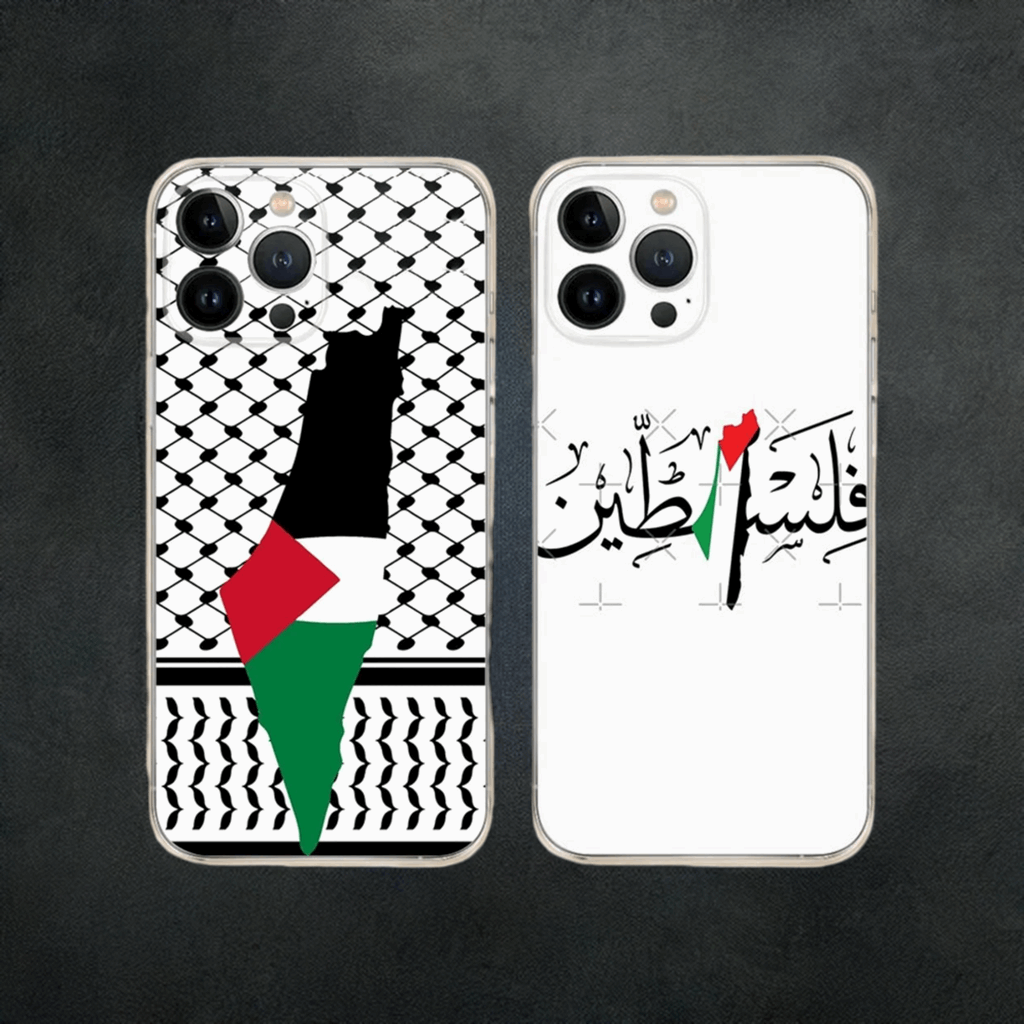 "غطاء آيفون فلسطيني - تصميم خارطة فلسطين والعلم والكوفية"